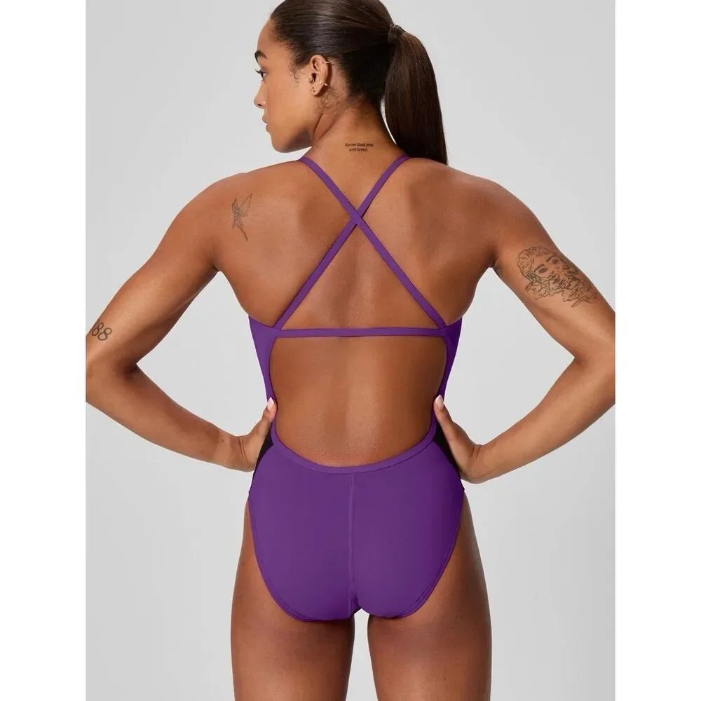 Speedo Endurance+ Performance Edge Splice Crossback One Piece Black/Purple 24